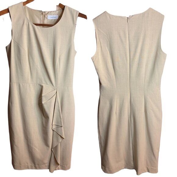 Calvin Klein Beige Sheath Dress Sleeveless Nude Hip Detailing Size 4 - Picture 1 of 9